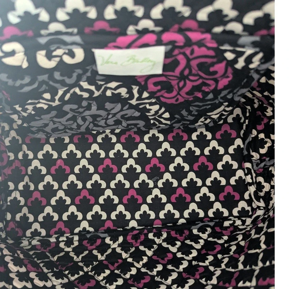 Vera Bradley Tote Shoulder Bag Black Magenta Retired Canterberry Quilted Cotton